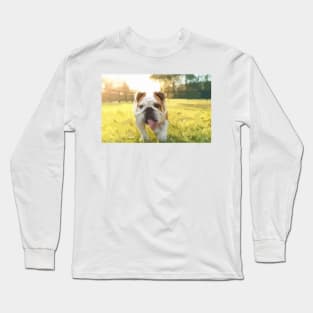 Cute English Bulldog Puppy Digital Painting Long Sleeve T-Shirt